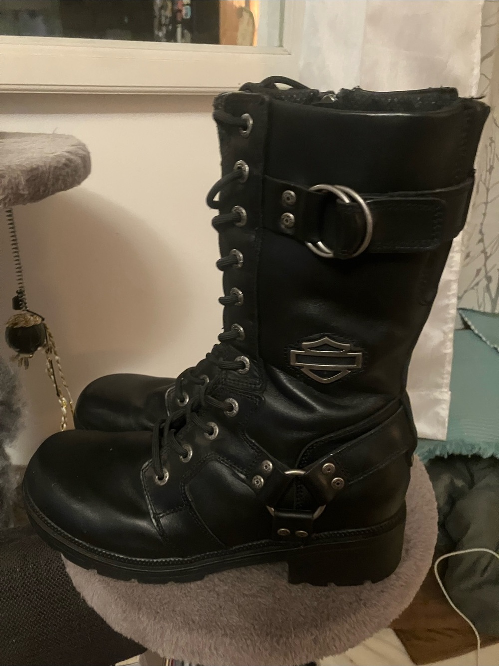 Harley-Davidson Black Leather Lace-Up Riding Boots